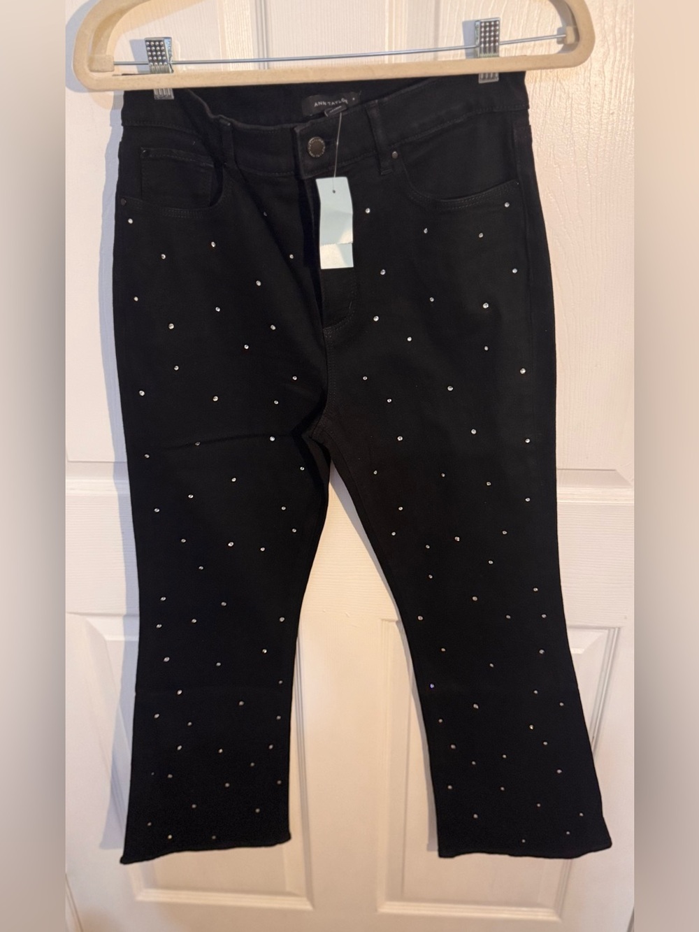 Ann Taylor Black Embellished Wide Leg Jeans